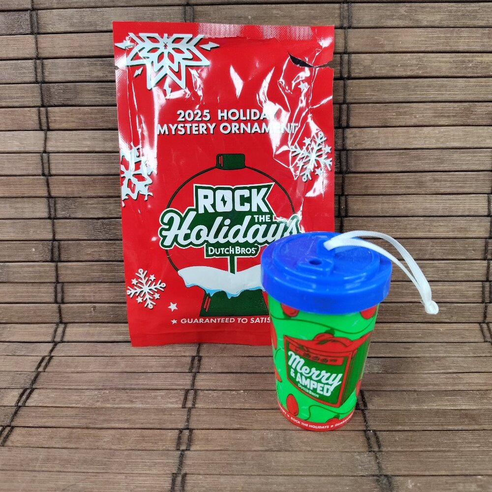 Dutch Bros 2025 Black Friday Rock The Holidays Green Merry & Amped Ornament